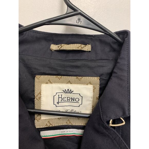 HERNO Rain Collection Laminar Size 44 Double Breast Trench Coat Navy Italy - Picture 2 of 7